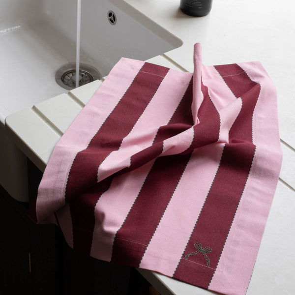 Organic Cotton Set of 2 Tea Towels (Bold Stripe Burgundy)