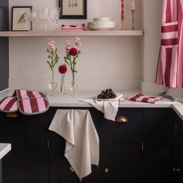 Organic Cotton Set of 2 Tea Towels (Bold Stripe Burgundy)