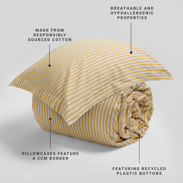 Yellow Betsy Stripe 100% Organic Cotton Duvet Cover