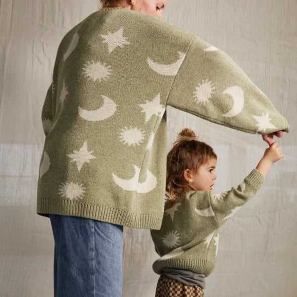 Mama Moon Print Oversized Knitted Sweater (Nordic Green)