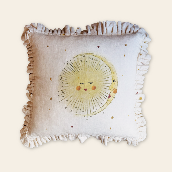 Astral Weeks Square Linen Ruffled Cushion Cover