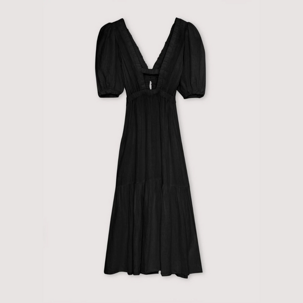 MAMA Hera Linen Tiered Midi Dress (Caviar)