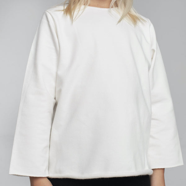 Cassius Organic Cotton Raw Neck Modern Sweatshirt (White)