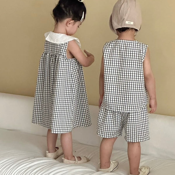 Mono Checked Sleeveless Shirt and Shorts Set