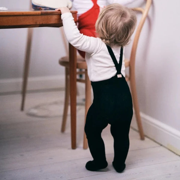 Silly Silas Unisex Rib Tights with Braces (Black)