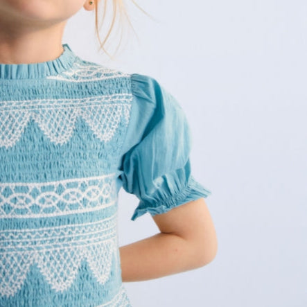 Tinos Embroidered Cotton Blouse (Milky Blue)