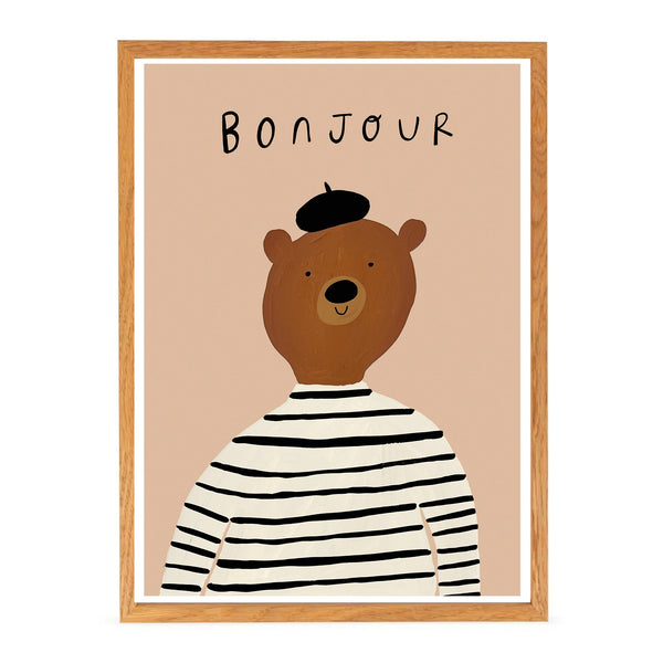 'Bonjour Bear' Hand Painted Art Print