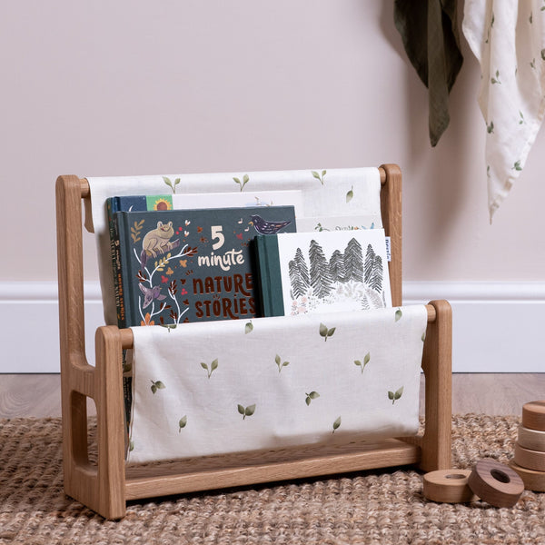 Nestie Book Hammock with Allotment Leaf Print Linen (Solid Oak)