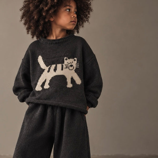 Feline Fine Jumper and Trouser Knit Set (Charcoal)