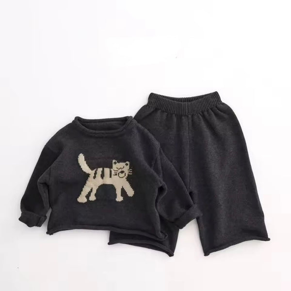 Feline Fine Jumper and Trouser Knit Set (Charcoal)