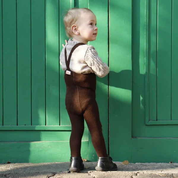 Silly Silas Unisex Rib Tights with Braces (Chocolate)