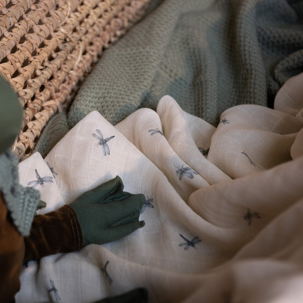 Waterside Print Organic Cotton Muslin Swaddle Blanket