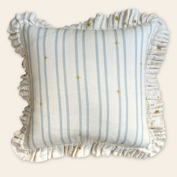 Astral Weeks Square Linen Ruffled Cushion Cover