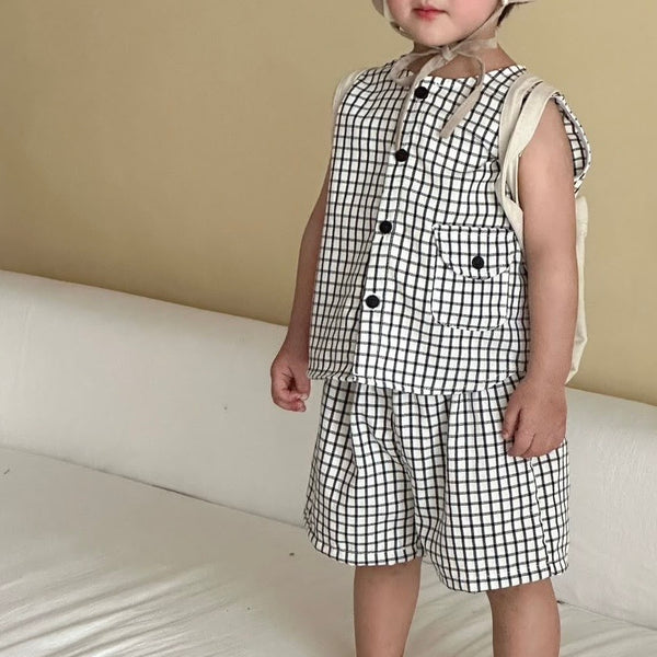 Mono Checked Sleeveless Shirt and Shorts Set