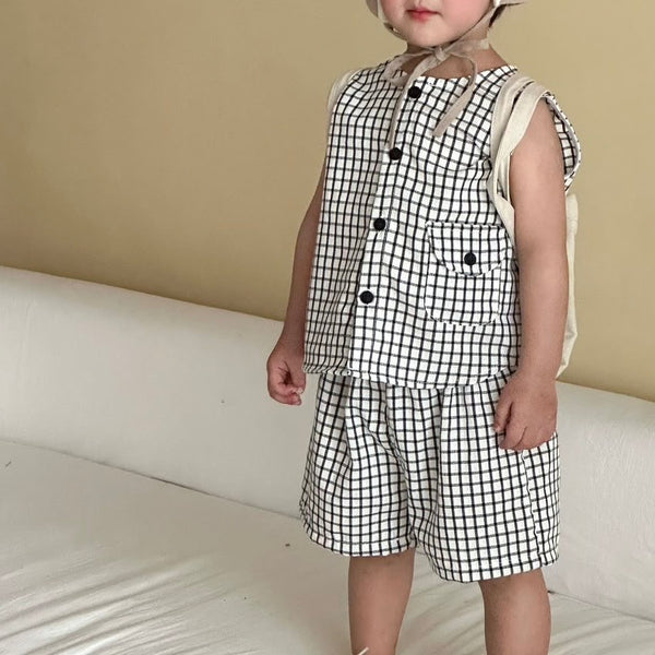 Mono Checked Sleeveless Shirt and Shorts Set