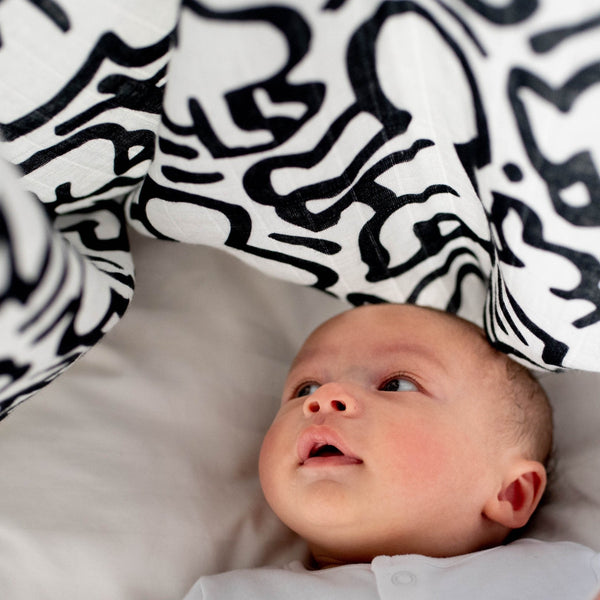 Etta Loves x Keith Haring XL Sensory Baby Muslin (Black & White)
