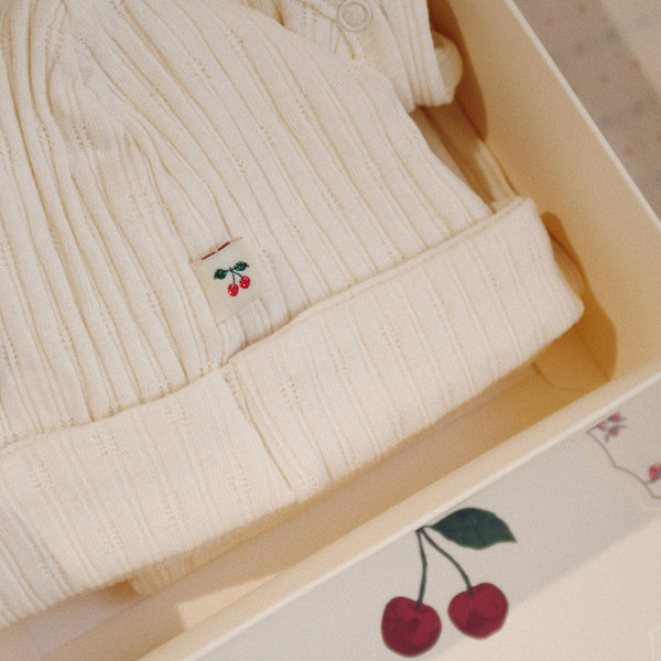 Cherry Embroidered Newborn Baby Essentials 3 Piece Gift Box Set