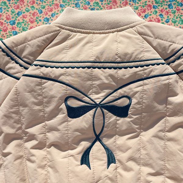 Juno Bow Print Quilted Bomber Jacket (Smoke Gray)