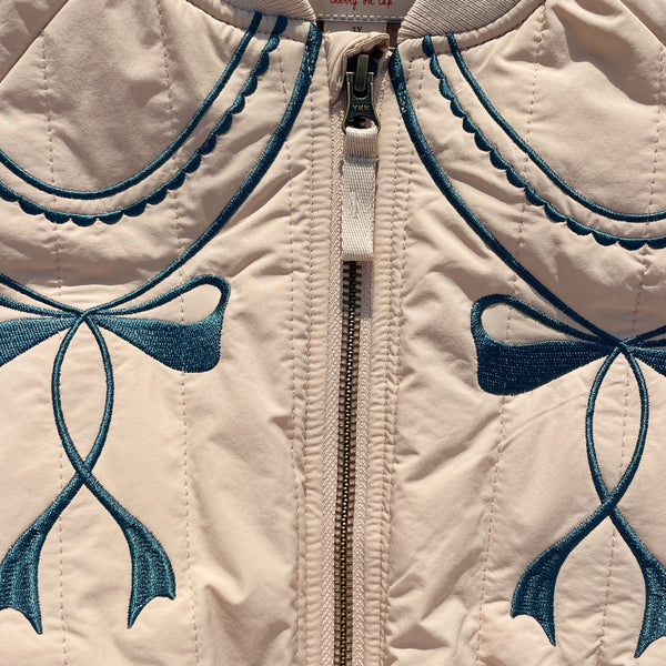 Juno Bow Print Quilted Bomber Jacket (Smoke Gray)