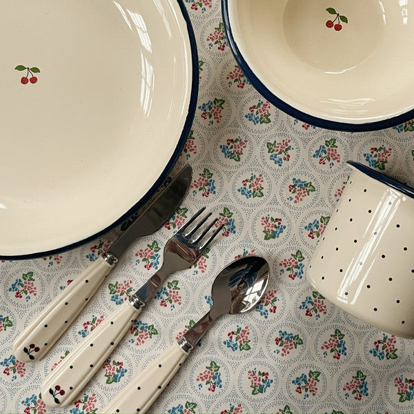 Cherry Print Cutlery Set (Navy Dot)