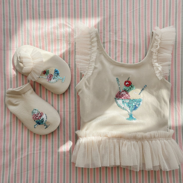 Amandine Gelato Print Glittery Tutu Swimsuit (Rosewater)