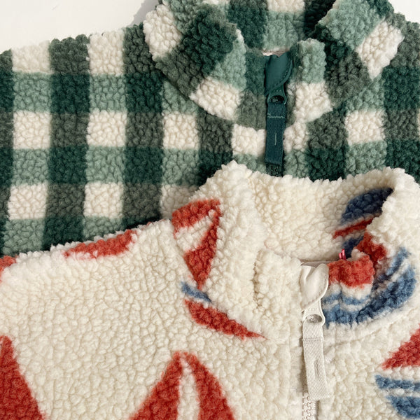 Jody Lemon Motif Check Teddy Borg Fleece Jacket (Green Check)
