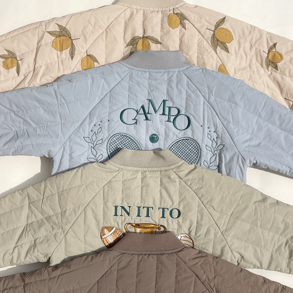 Juno Lemon Print Quilted Bomber Jacket (Mon Grand Citron)