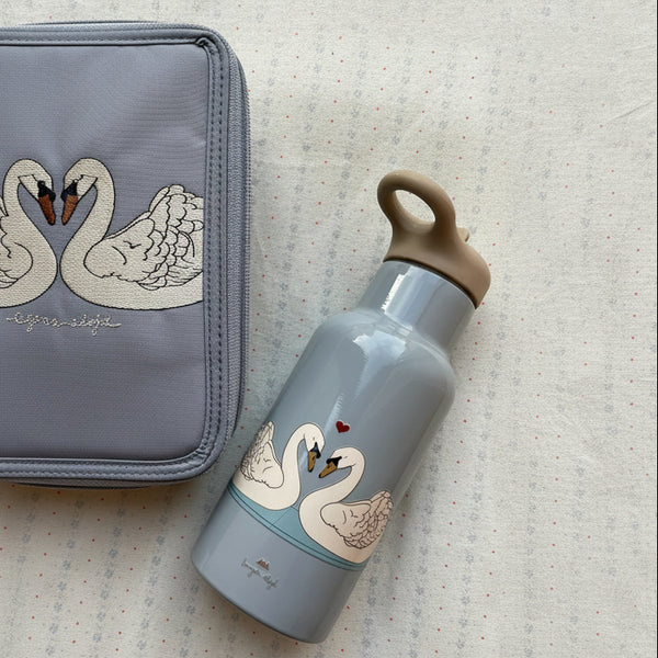 Swan Print Thermo Bottle with Screw Top Lids and Straw