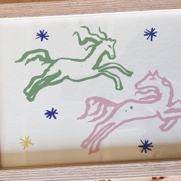 Pink & Green Horses Art Print