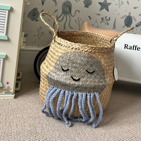 Blue Jellyfish Handwoven Storage Basket (Large)