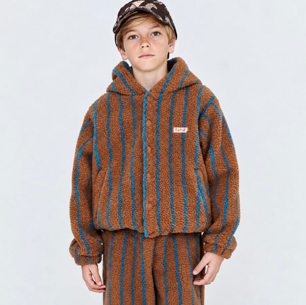 Stripes Teddy Sherpa Hoodie (Light Brown)