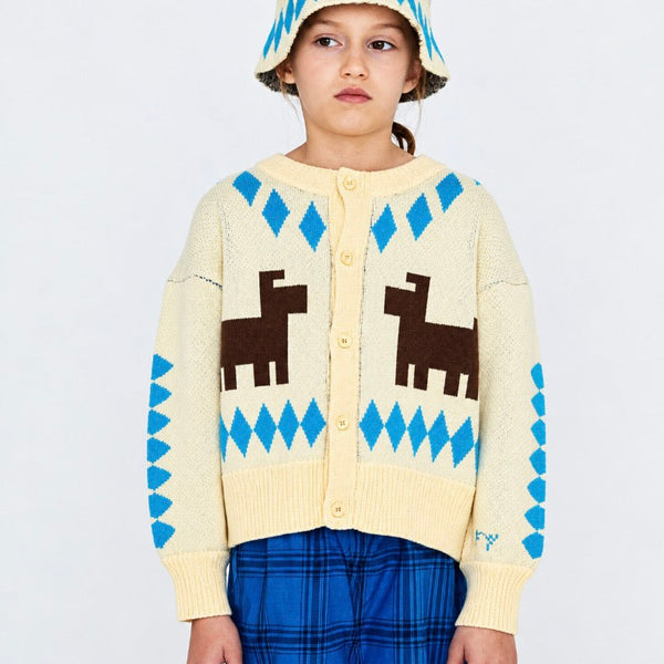 Brown Dogs Print Wool Cardigan (Dusty Yellow)