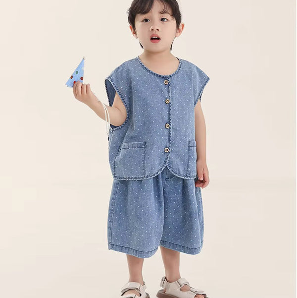 Deia Dotty Denim Vest Top and Shorts Set