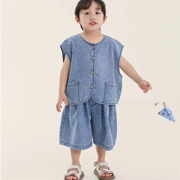 Deia Dotty Denim Vest Top and Shorts Set