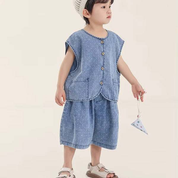 Deia Dotty Denim Vest Top and Shorts Set
