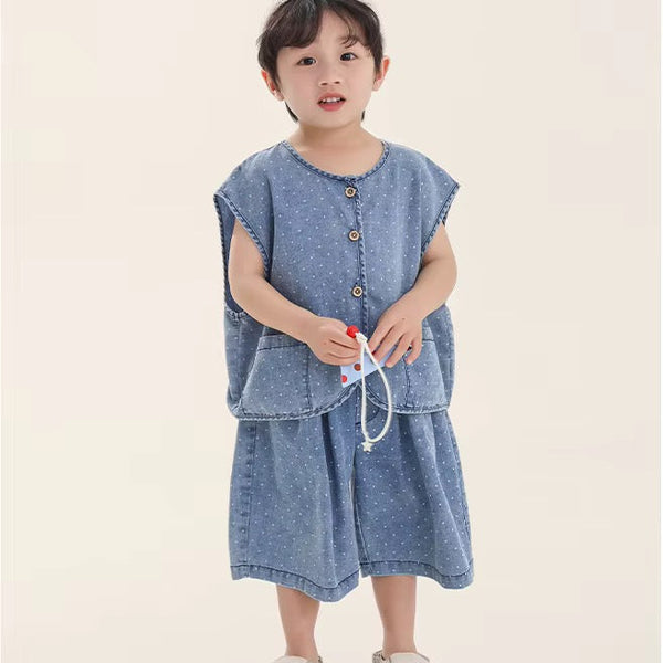 Deia Dotty Denim Vest Top and Shorts Set