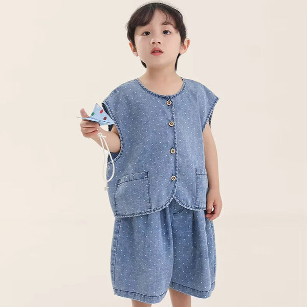 Deia Dotty Denim Vest Top and Shorts Set