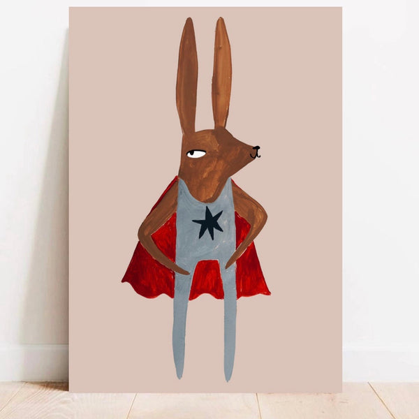 'Super Bunny' Hand Painted Art Print