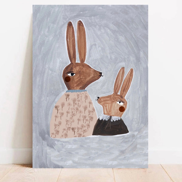 Ms Rabbit Vs Mummy Rabbit 'Mummy Rabbit' Hand Painted Art Print - Yaya Studio