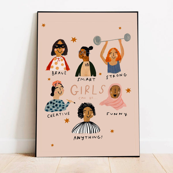 'Girls Can Be' Hand Painted Art Print