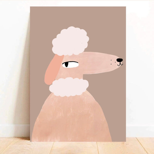 'Mr Poodle' Hand Painted Art Print (Pink/Khaki/Grey/Beige)