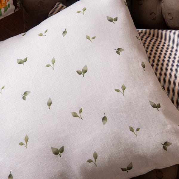 Allotment Leaf Print Linen Cushion