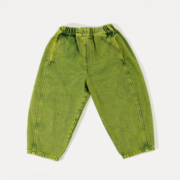 Manu Overdye Denim Barrel Leg Trousers (Acid Green)