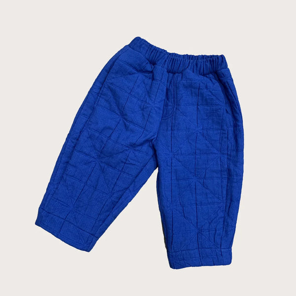 Manu Blue Cotton Quilted Balloon Leg Trousers