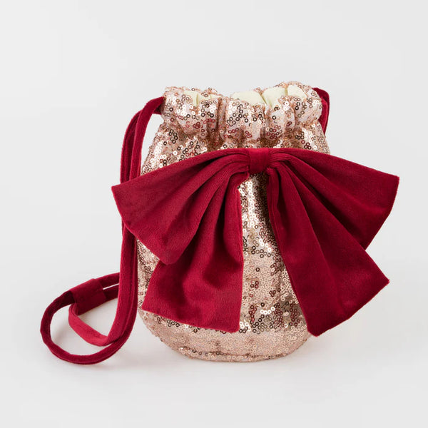 Dusty Pink Velvet Bow Sequin Bag