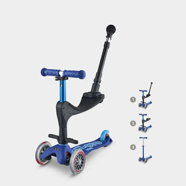 Mini Micro 3 in 1 Deluxe Scooter with Push Handle (Blue)