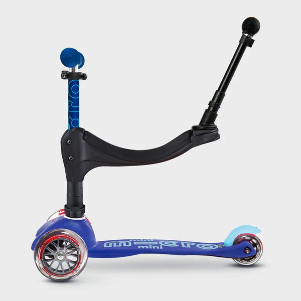 Mini Micro 3 in 1 Deluxe Scooter with Push Handle (Blue)