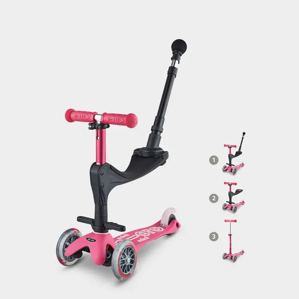 Mini Micro 3 in 1 Deluxe Scooter with Push Handle (Pink)