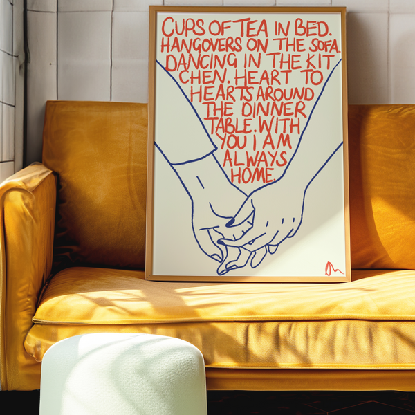 Cups of Tea Romantic Colourful Blue and Orange Art Print