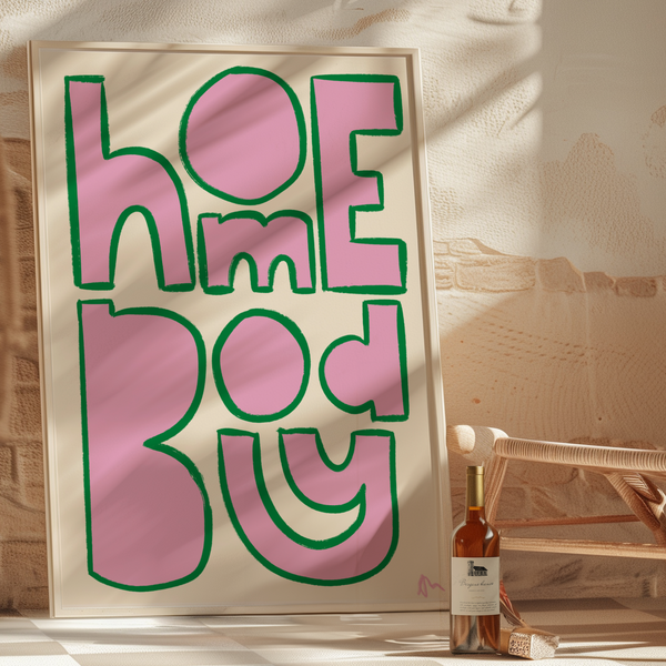 'Homebody'  Pink and Green Bright Bold Wall Art Print